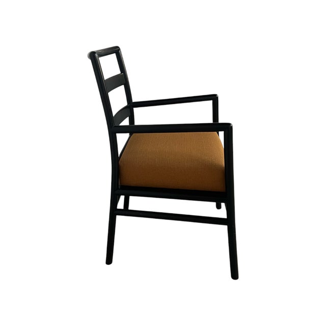 Black Lacquer Dining Chairs in Orange Upholstery Attributed to t.h. Robsjohn-Gibbings for Widdicomb For Sale - Image 12 of 14