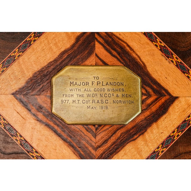Exceptional High Quality Antique Marquetry Inlaid Wood World War I Militaria Presentation Serving Tray Barware Home Decor For Sale In New York - Image 6 of 15