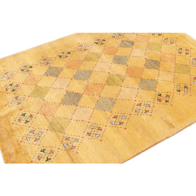 Yellow Modern Gabbeh Persian Handmade Wool Rug For Sale In New York - Image 6 of 8