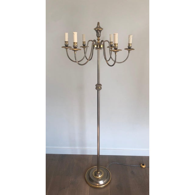 1940s Neoclassical 6-Light in Silver and Brass Floor Lamp For Sale - Image 12 of 12