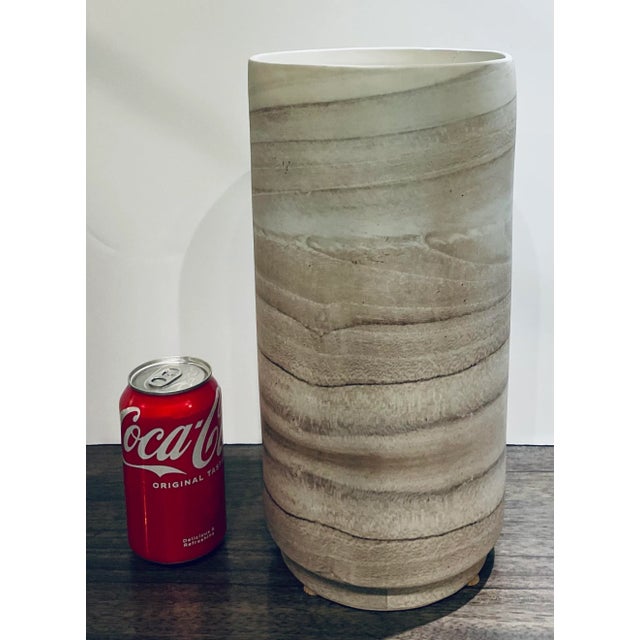 Stylish Mid-Century Modern Style Bleached Wood Ceramic Vase, showroom floor sample