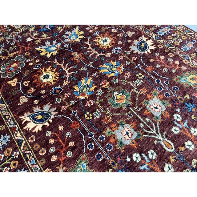 Burgundy Persian-Style Floral Wool Rug, Natural Dyes, 5'9" X 7'9" For Sale - Image 12 of 16