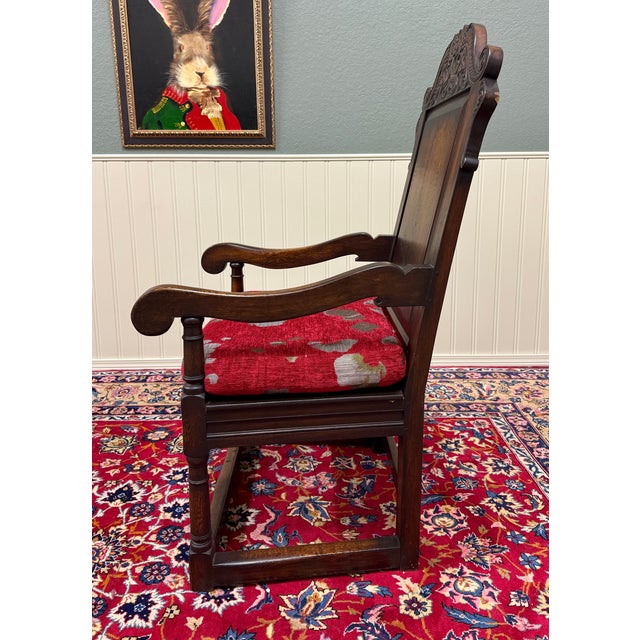 Antique Pair of English Carved Oak Wainscot Highbacked Armchairs C. 1900-1920 For Sale - Image 12 of 18