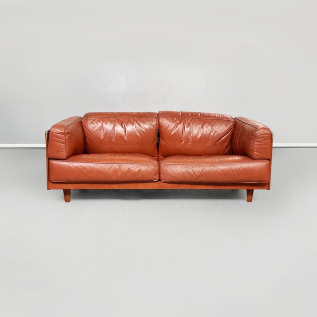 Italian modern brown leather sofa Twice by Cerri for Poltrona Frau, 1980s. Two seater sofa mod. Twice in brown leather....