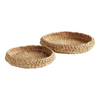 Abaca French Braided Round Trays, Set Of 2 For Sale