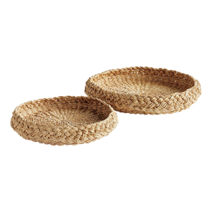 Abaca French Braided Round Trays, Set Of 2