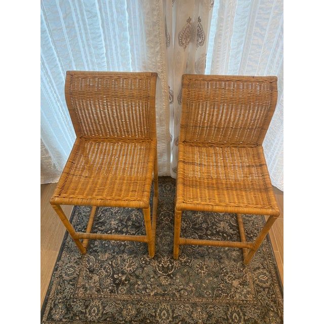 Mid Century Modern Costal Boho Chic Wicker Bar Stools a Pair Chairish