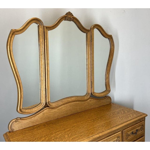 Vintage French Louis Style Oak Dressing Table with Mirror For Sale - Image 6 of 13