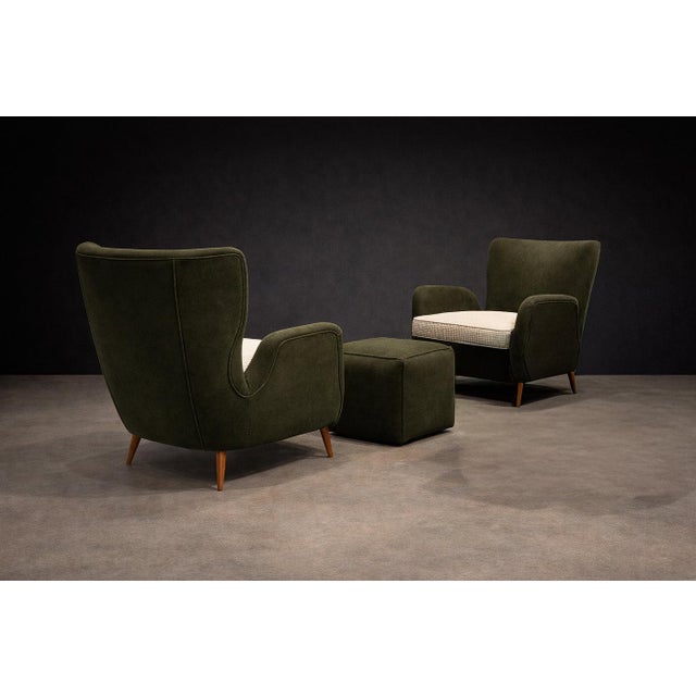 Armchairs with Pouf in Caviúna Wood, Mohair & Bouclé by Carlo Hauner, Brazil, 1950s — Lot 209D For Sale - Image 11 of 17
