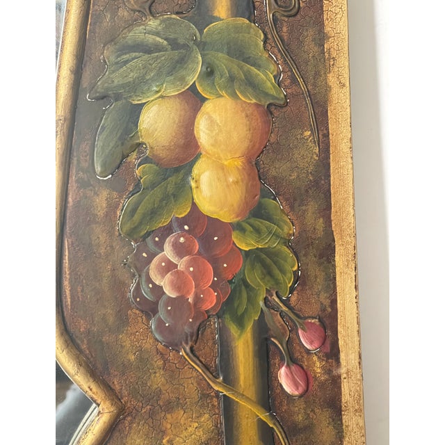 Gorgeous 20 Th C Italian Handpainted Mirror With Fleur De Lis Fruits Floweers For Sale - Image 9 of 10