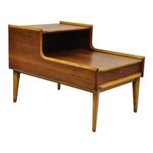 Lane Altavista Mid Century Modern Walnut 2 Tier Step Up End Table Side Table