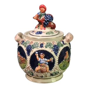 Vintage Gerz German Majolica Covered Punch Bowl -Biscuit-Cookie Jar Hand Painted Figural