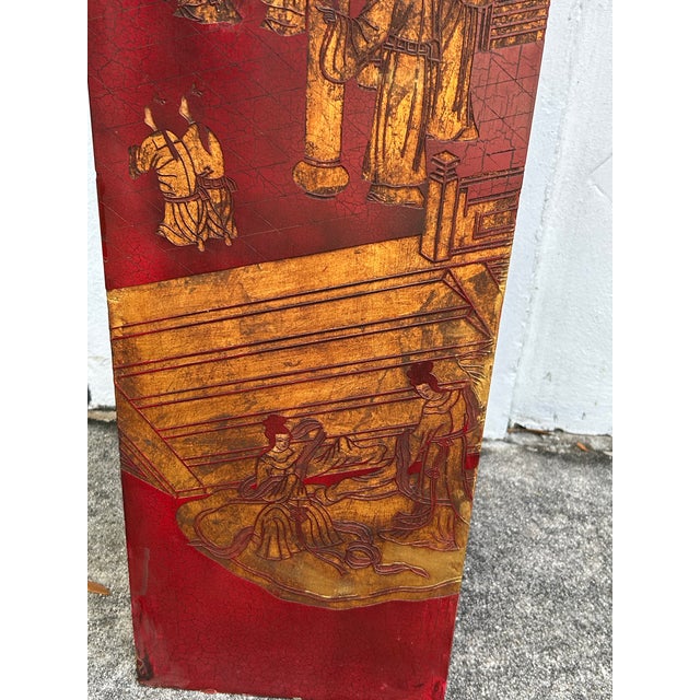 1920s Antique Chinese Red Lacquer Pedestal With the Forbidden City. For Sale - Image 5 of 6