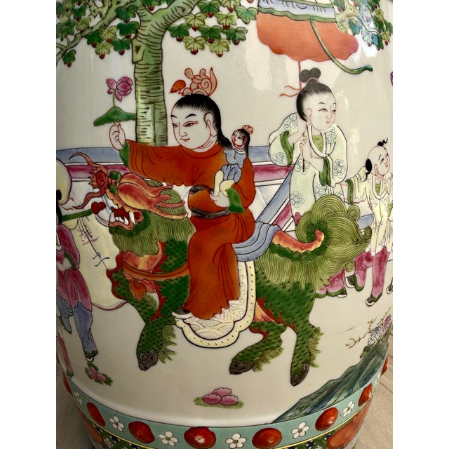 Mid-20th C. Chinese Famille Verte Hand-Painted Ceramic Garden Stool/Side Table For Sale - Image 12 of 13