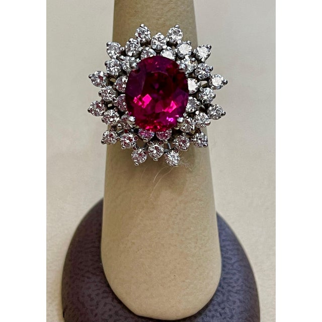 5 Carat Rubellite and 2.5 Carat Diamond 18 Karat Gold Cocktail Ring Estate For Sale - Image 14 of 18
