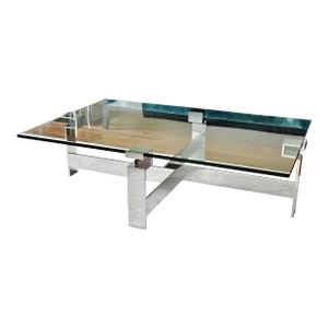1970’s Milo Baughman Monumental Geometric Chrome and Glass Coffee Table