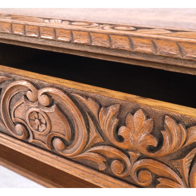 Heavily fine carved oak small partners desk console writing table mint.