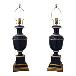 Pair Robert Abbey Cobalt Blue Porcelain Urn Lamps For Sale