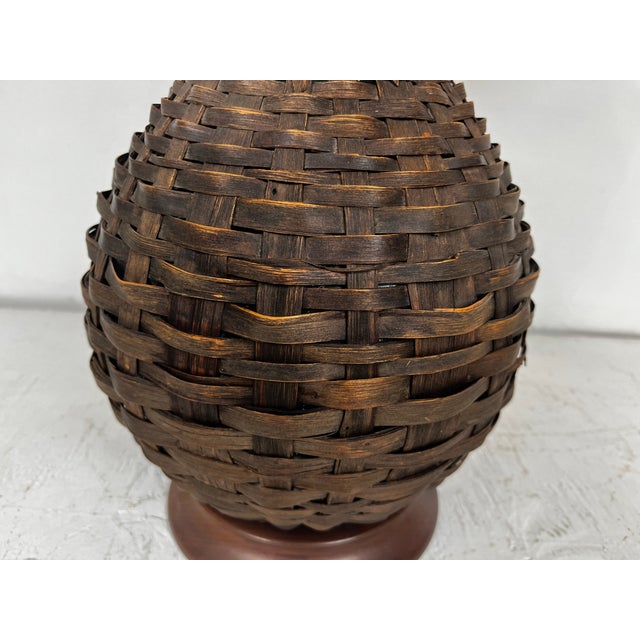 Wood Mid Century Basket Wrapped Bottle Lamp For Sale - Image 7 of 11