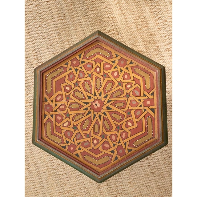 Mid 20th Century Vintage Moroccan Hand-Painted Hexagonal Side Table For Sale - Image 5 of 11