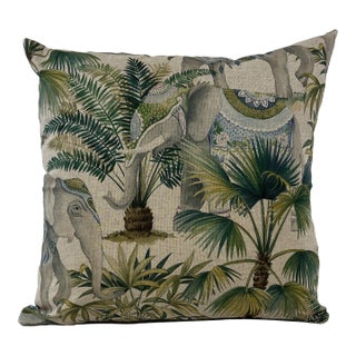 20" Square Decorative Throw Pillow With an Exotic Elephant & Palm Tree Pattern - Made in the U K For Sale