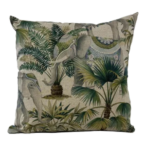 20" Square Decorative Throw Pillow With an Exotic Elephant & Palm Tree Pattern - Made in the U K