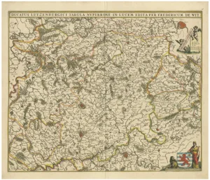 Antique Map of the Duchy of Luxembourg by De Wit, Amsterdam, 1680