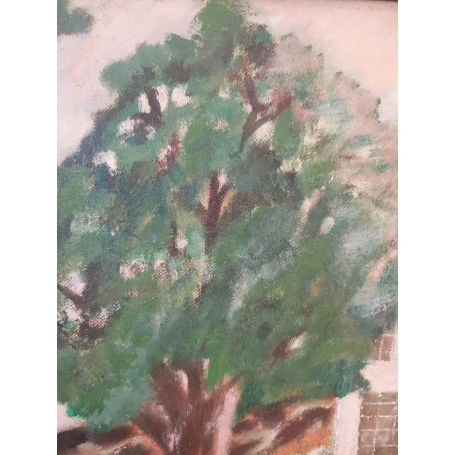 Folk Art 1954 Outsider Art Oil Painting of Nostalgic Outdoor Scene, Framed For Sale - Image 3 of 7