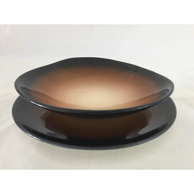 WORLD Tableware (2-Piece) Pebblebrook Brown and Tan Pattern ASYMMETRICAL Serving Bowl (10 x 2) and Platter (11 x 1)....