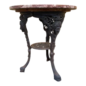 Antique Neoclassical Cast Iron Marble Top English Pub Table