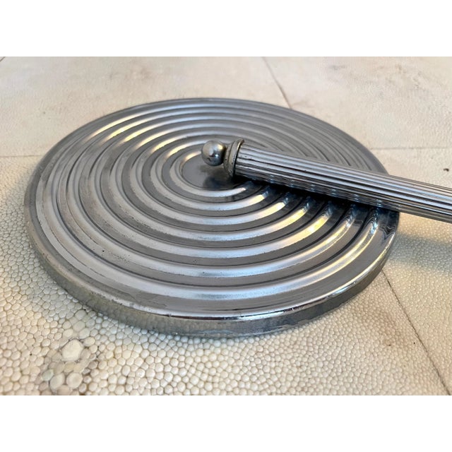 Modern Silver Hand Mirror with Radial Groove Back For Sale - Image 3 of 13