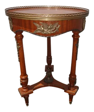 Vintage French Louis XVI Side Table W Brass Ormolu Marquetry Inlay Brass Fencing