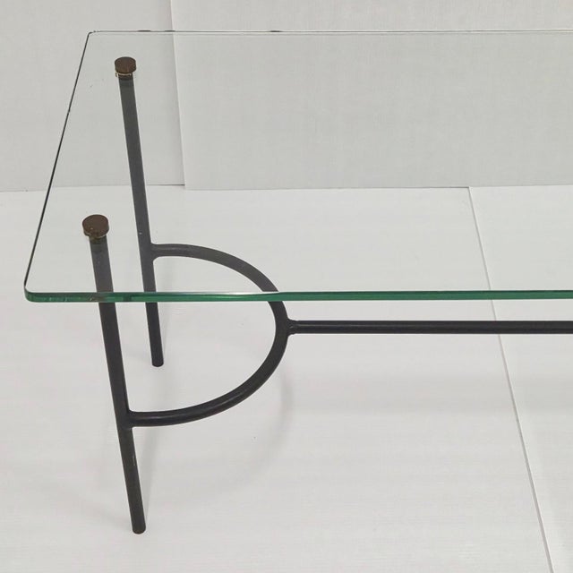 Vintage Coffee Table in Black Lacquered Steel and Glass from Pierre Guariche, 1950s For Sale - Image 9 of 10