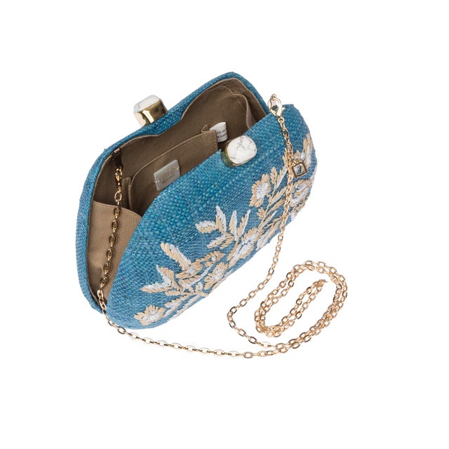 2020s Tamu Bean Clutch in Blue / White For Sale - Image 5 of 7