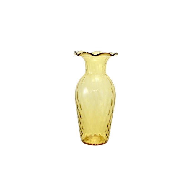1960s Amber Citrine Optic Glass Vase For Sale - Image 5 of 5