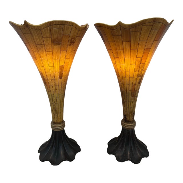 Mid 20th Century Art Nouveau-Style Torchiere Table Lamps - A Pair For Sale