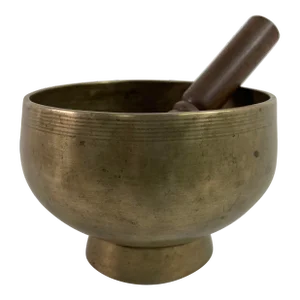 Vintage Asian Bronze Singing Hammered Footed Bowl 1950s