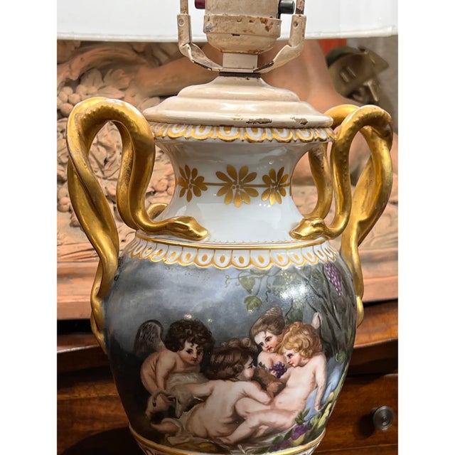 Late 19th Century French Louis XVI Style Hand Painted & Gilded Porcelain Vase Turned to a Table Lamp For Sale - Image 11 of 11