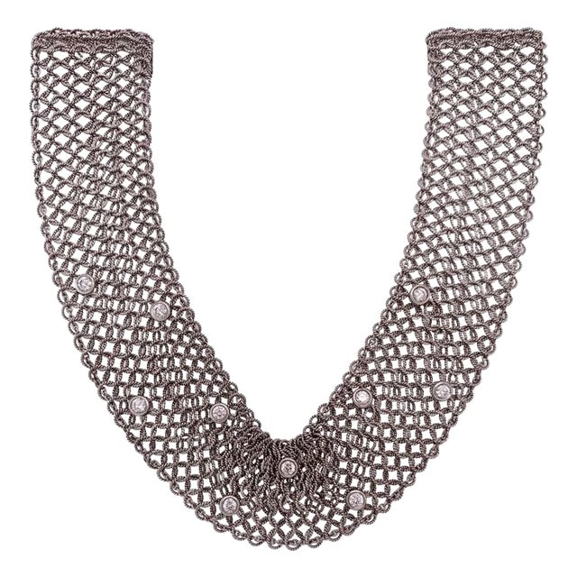 Estate Art Deco Style 18 Karat White Gold and Diamond Mesh Necklace For Sale
