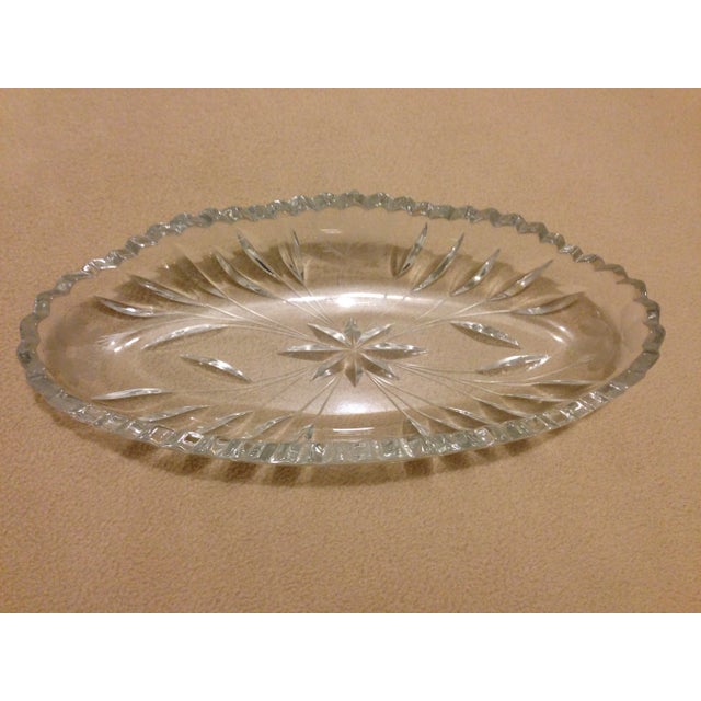 Vintage ABP Pressed Glass Celery Saw Tooth Dish Flowers & Butterfly. Unknown make and year but is similar to the other cut...