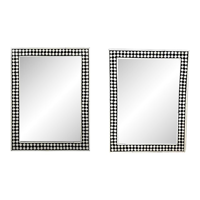 Art Deco Style Black & White Resin Diamond Design Wall or Console Mirror, a Pair For Sale