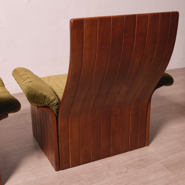 Handcrafted Armchairs in Velvet and Curved Wood, 1980s, Set of 2 For Sale - Image 3 of 18
