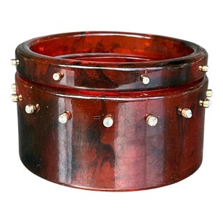 Vintage Tortoise Lucite Bangle With Rhinestones- A Set For Sale