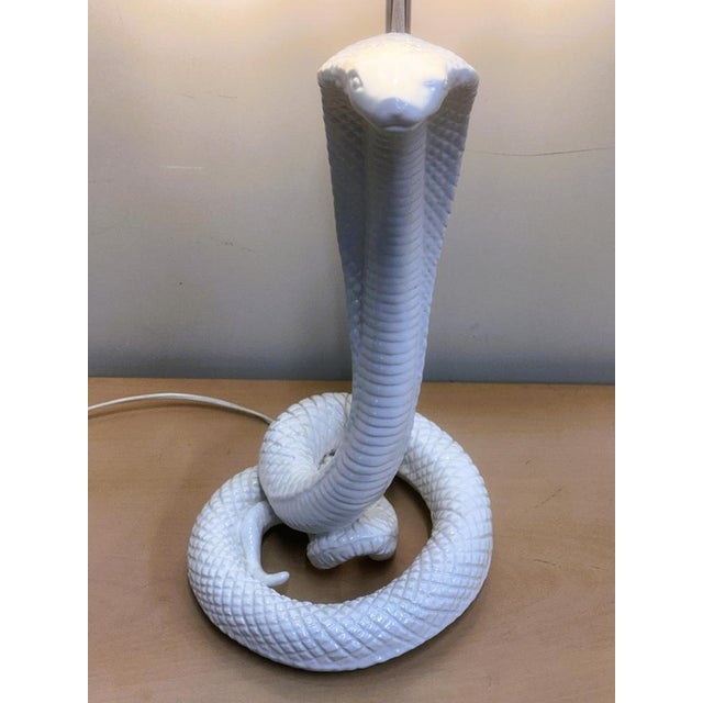 White Vintage White Ceramic Cobra Table Lamp attributed to Tommaso Barbi, 1970s For Sale - Image 8 of 14