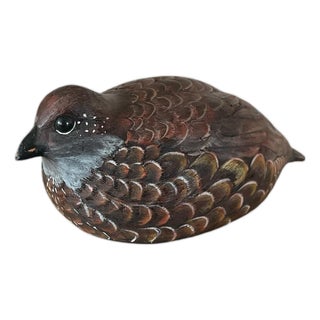 Vintage Carved Wooden Quail Figurine For Sale