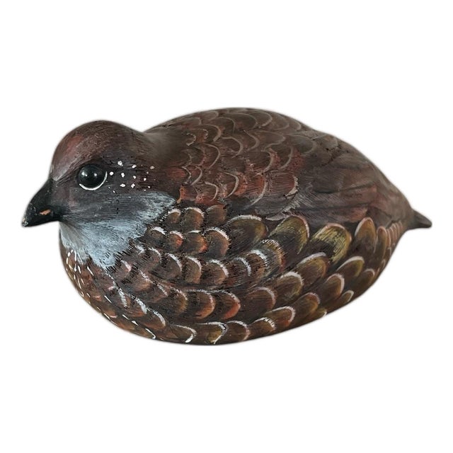 Vintage Carved Wooden Quail Figurine For Sale
