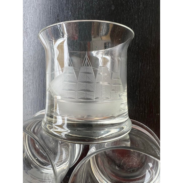 Vintage Old Fashion Whiskey Glasses With Etched Clipper Ship by Toscany - 3 For Sale In West Palm - Image 6 of 6