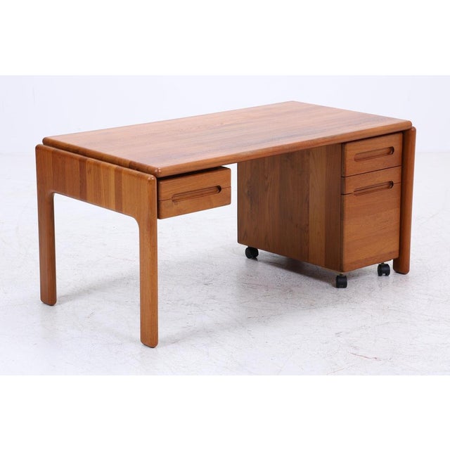 Wood Mid-Century Wooden Desk with Drawer on Casters For Sale - Image 7 of 18