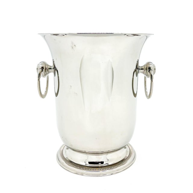 Metal Vintage French Jean Couzon Stainless Steel Champagne Bucket With Ring Handles – Hollywood Regency / Neoclassical For Sale - Image 7 of 12