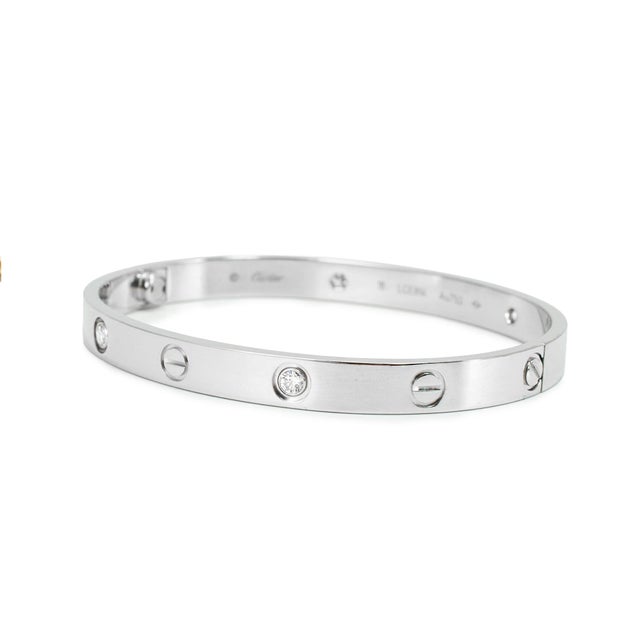 Cartier Love Classic Model 4 Diamonds 18k White Gold Iconic Bangle Bracelet For Sale In Houston - Image 6 of 10
